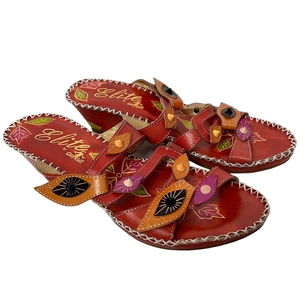 Corkys Red Multicolor Floral Leather Sandals